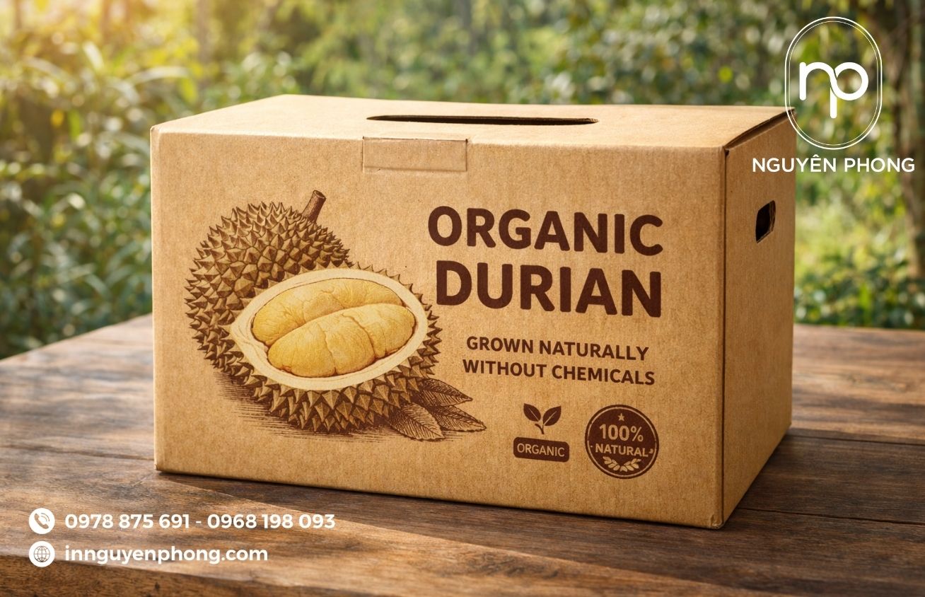 Mẫu in thùng carton đựng sầu riêng giá rẻ 